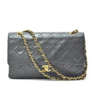 Chanel Double Flap Chain Shoulder Bag Matelasse Black Lambskin